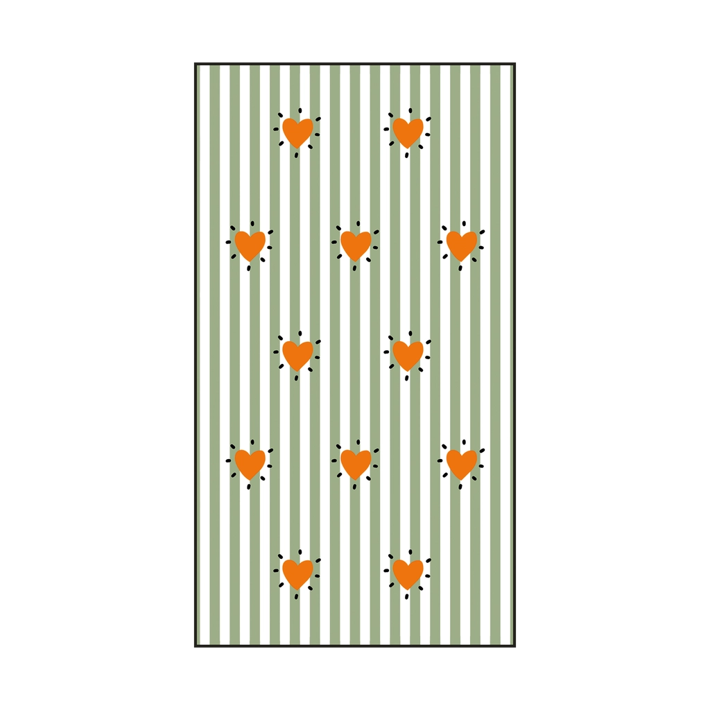 15 serviettes en papier - Rayures vertes coeurs