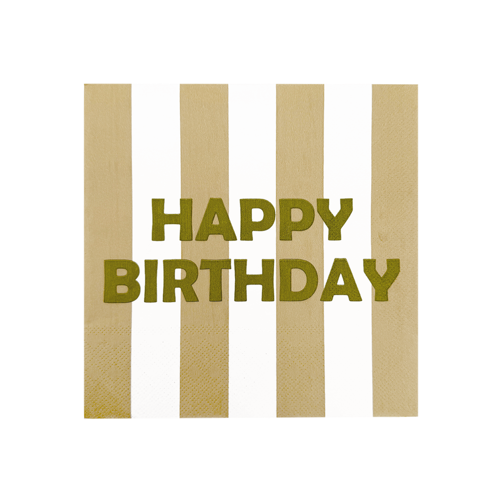 serviettes rayures beiges happy birthday opjet