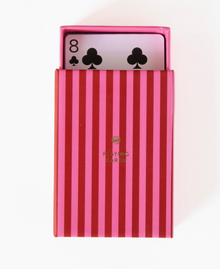 Jeu de cartes - Boite rayée rose et rouge