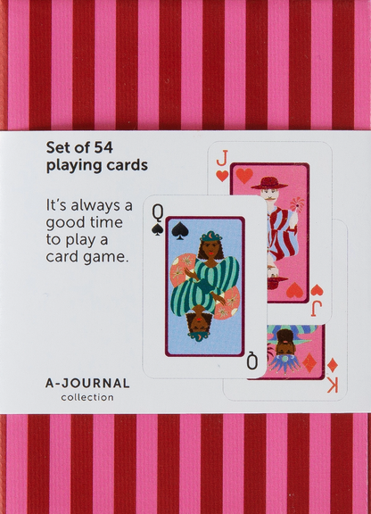 Jeu de cartes - Boite rayée rose et rouge