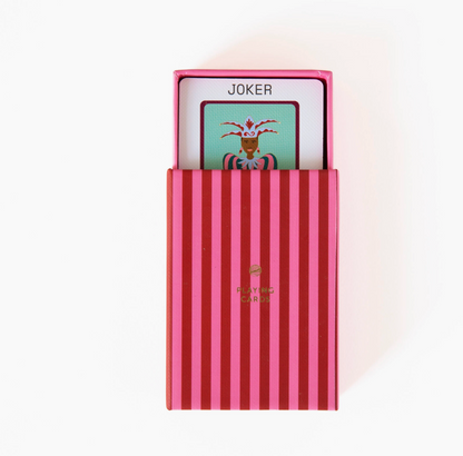 Jeu de cartes - Boite rayée rose et rouge