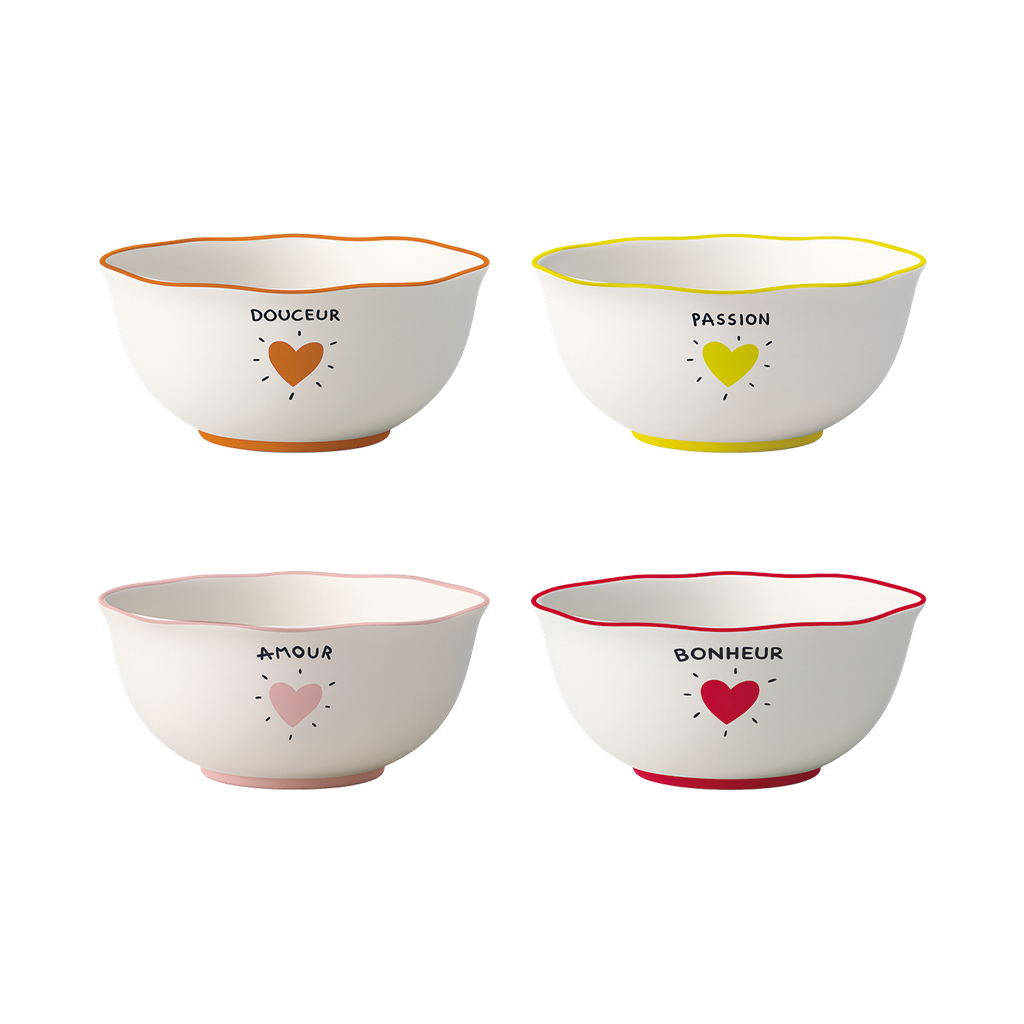 set de 4 bols amour passion douceur bonheur