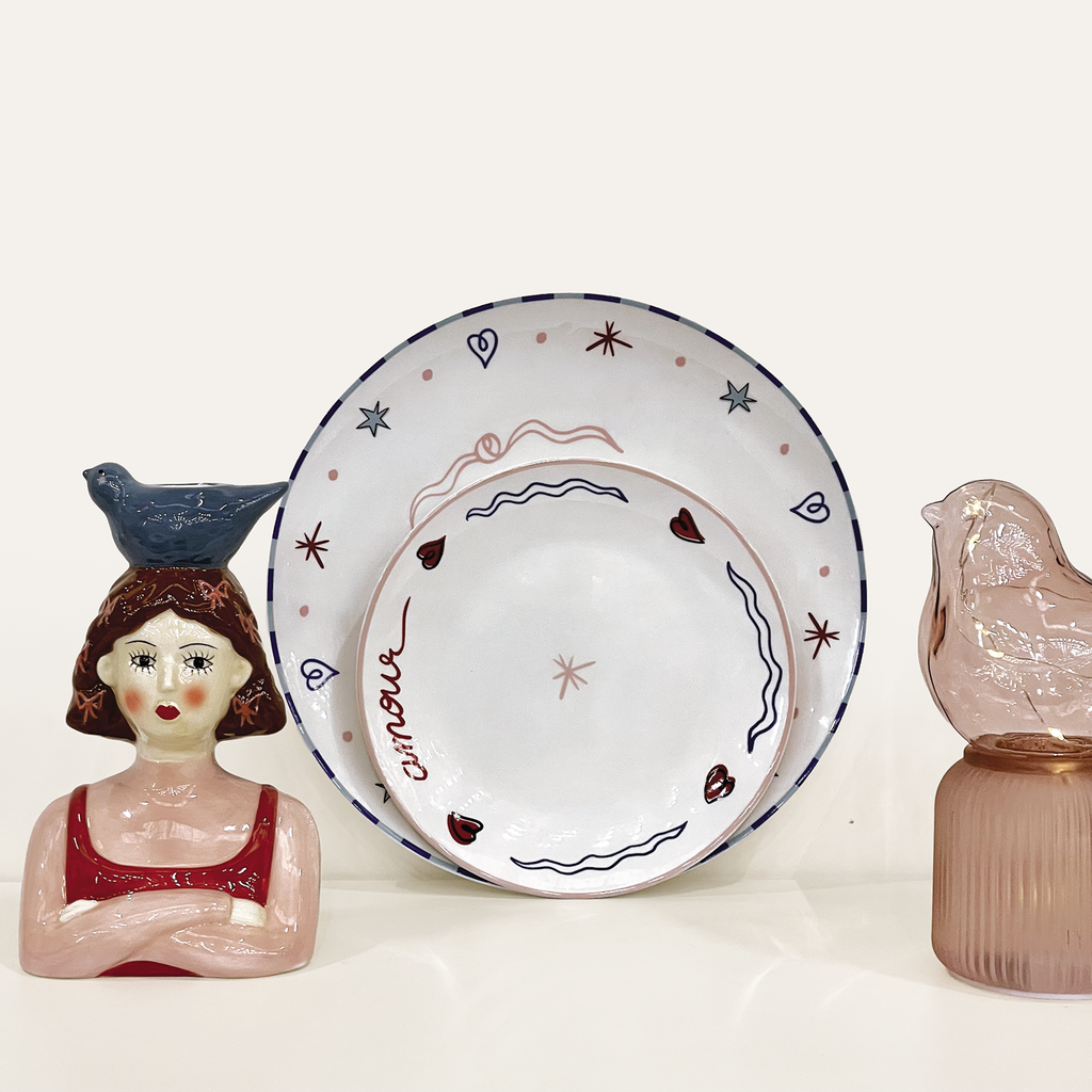 set de 4 grandes assiettes amour liberté 