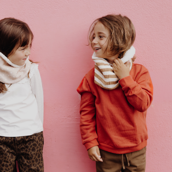 Tour de cou/Snood beige - petits coeurs