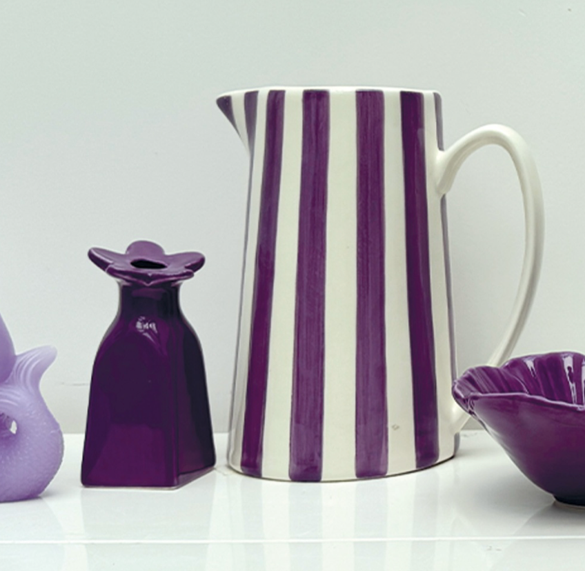 Pichet rayé violet et blanc - GM