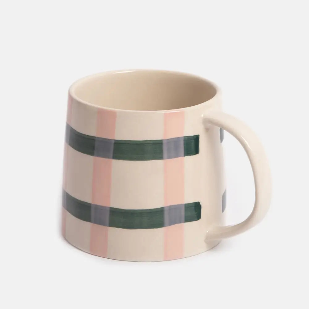 tasse carreaux rose et vert Caroline gardner