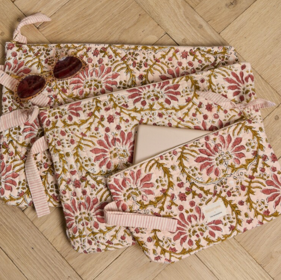 Pochette ordinateur 13' - Palmyre rose poudré
