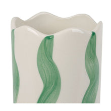 Vase long rayures ondulées - Vert et blanc