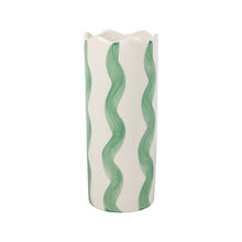 Vase long rayures ondulées - Vert et blanc