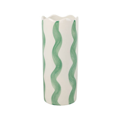 Vase long rayures ondulées - Vert et blanc