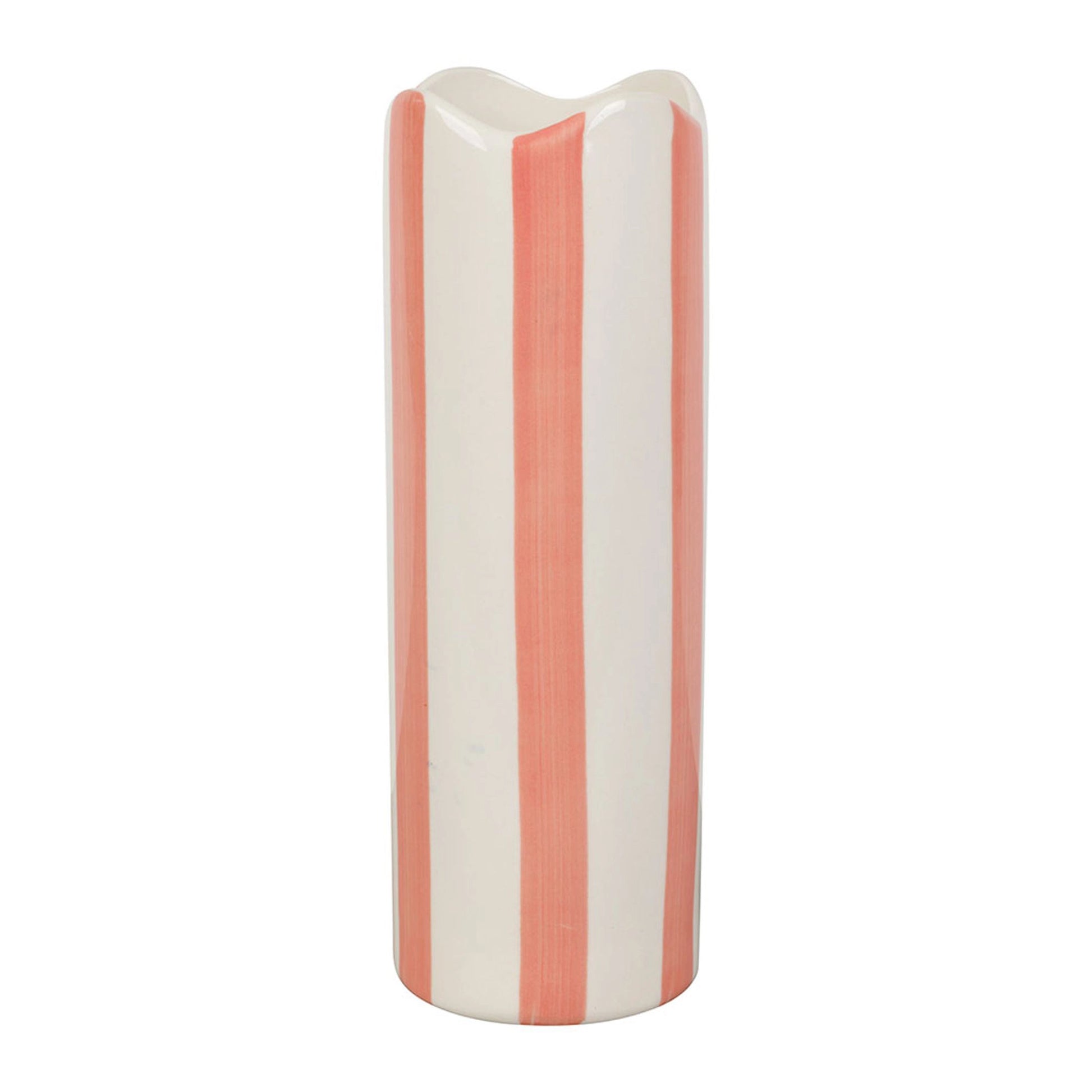 Vase long rayé - Rose et blanc
