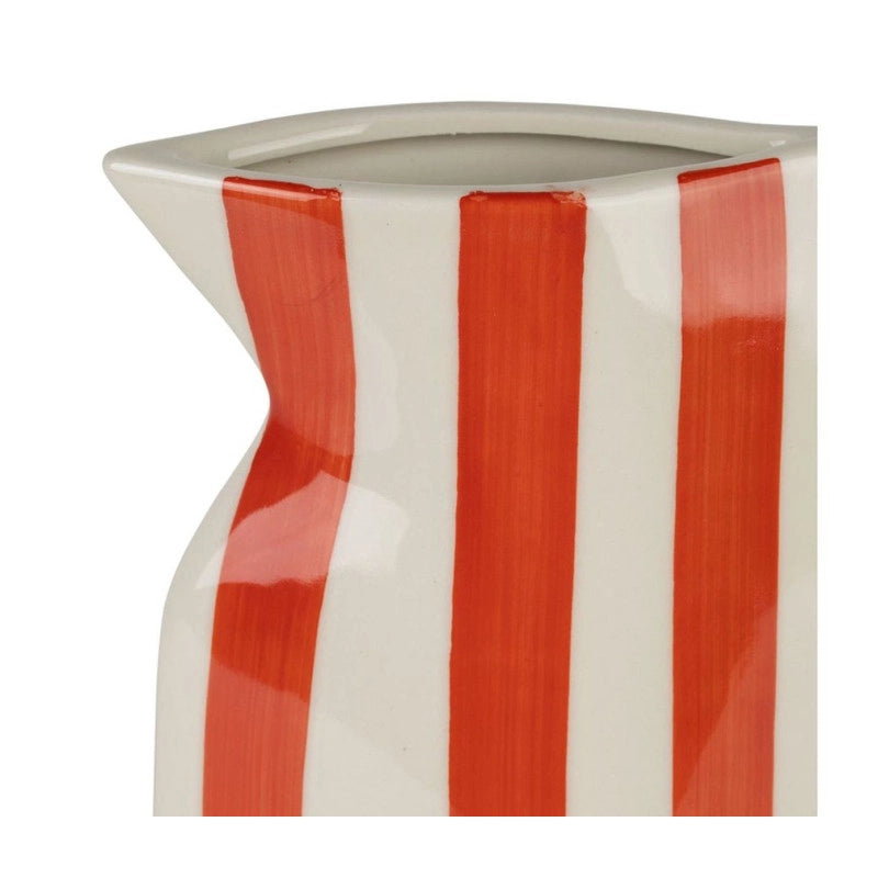 Pichet plat rayé - Corail et blanc
