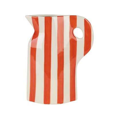 Pichet plat rayé - Corail et blanc