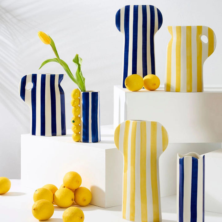 Pichet plat rayé - Indigo et blanc